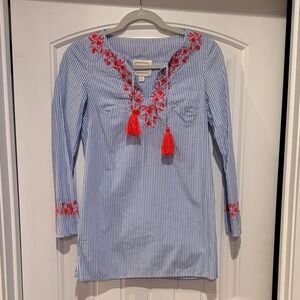 Sail to Sable Blue and White striped coral Embroidered Tunic